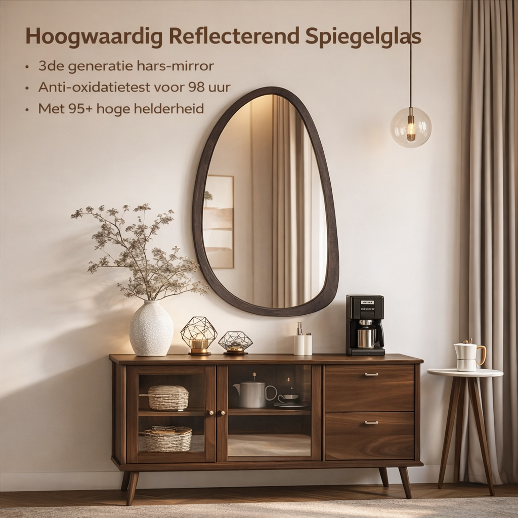Miroir Mural Bois Forme Organique Asymétrique Style Japandi Épuré Salon Chambre Entrée Décoration Élégante | Koossa