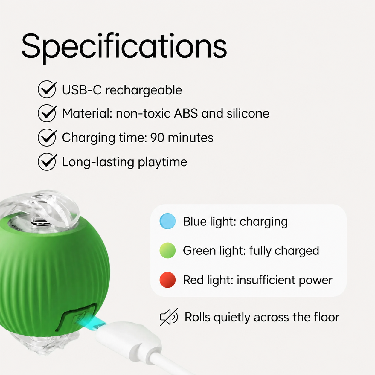 Cat Dog Interactive Rolling Ball ABS Silicone 7cm Rechargeable 90min Touch Sensor Obstacle Avoid Silent Auto Ball | Koossa