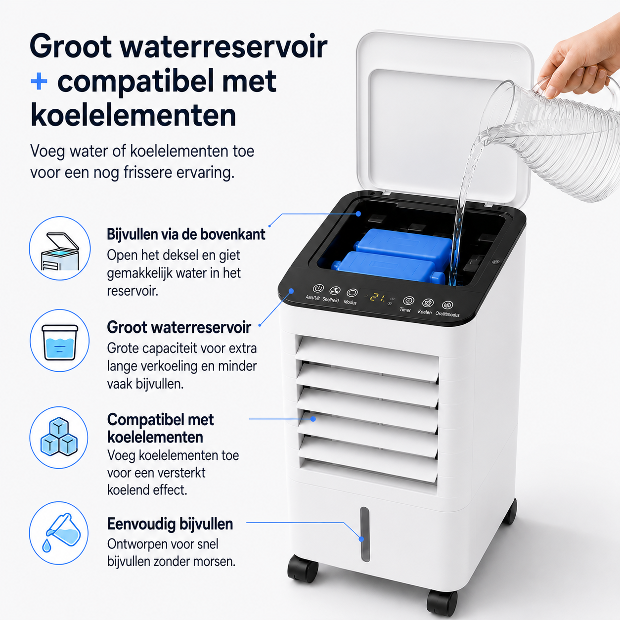 Rafraîchisseur d'air mobile 3-en-1 avec réservoir 7 L, minuteur et trois vitesses de ventilation pour intérieur | Koossa