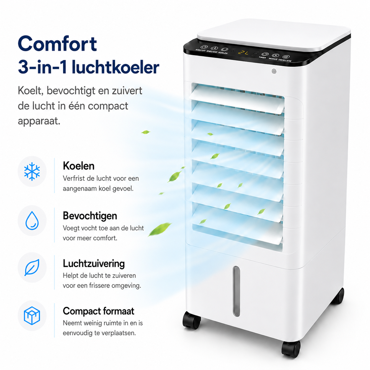 Rafraîchisseur d'air mobile 3-en-1 avec réservoir 7 L, minuteur et trois vitesses de ventilation pour intérieur | Koossa