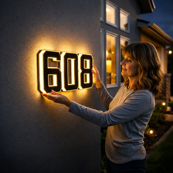 Plaque de numéro de maison solaire à LED automatique crépusculaire autonome extérieur chiffres lettres | Koossa