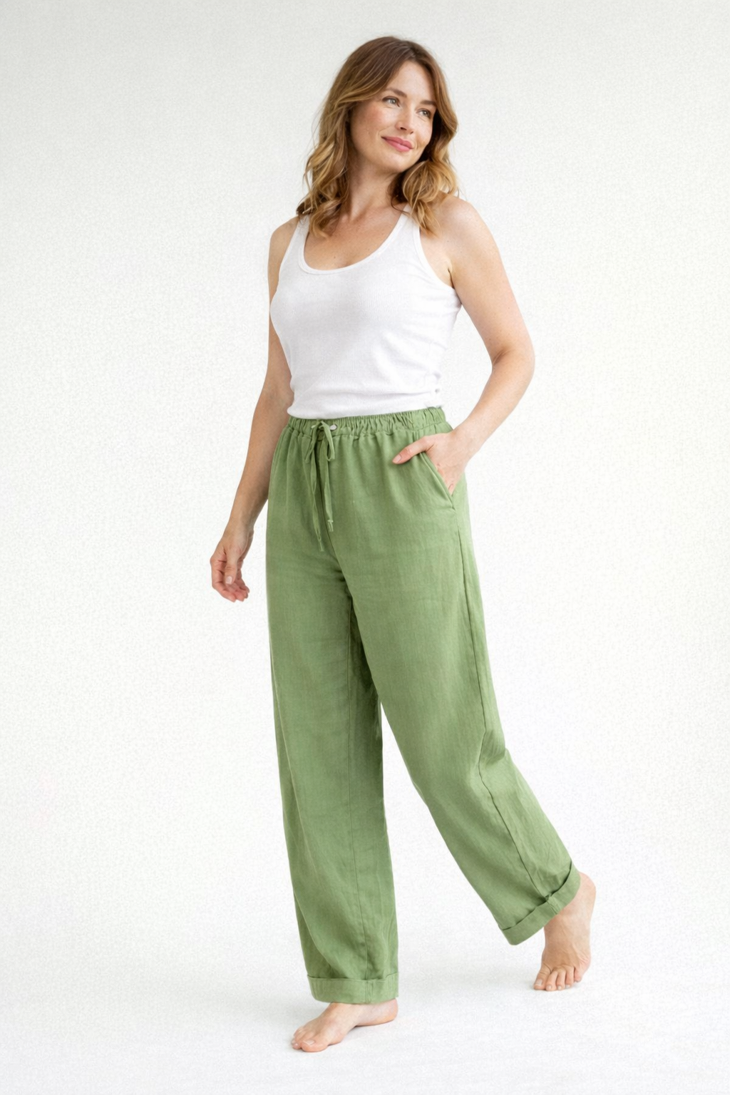 Women's High-Waisted Relaxed-Fit Trousers with Drawstring Waist — Comfortable Everyday Casual Trousers | Koossa