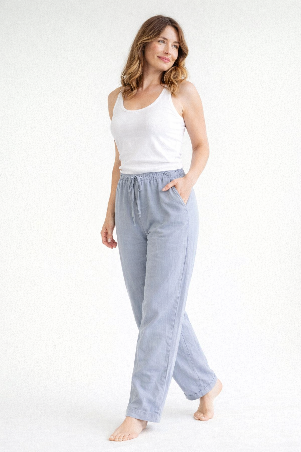Women's High-Waisted Relaxed-Fit Trousers with Drawstring Waist — Comfortable Everyday Casual Trousers | Koossa