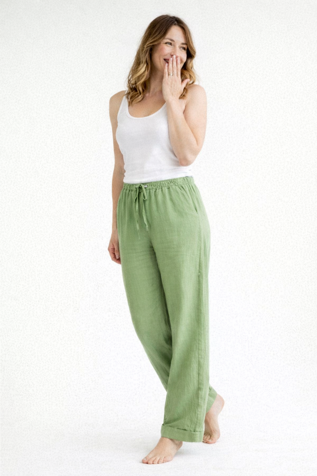 Women's High-Waisted Relaxed-Fit Trousers with Drawstring Waist — Comfortable Everyday Casual Trousers | Koossa