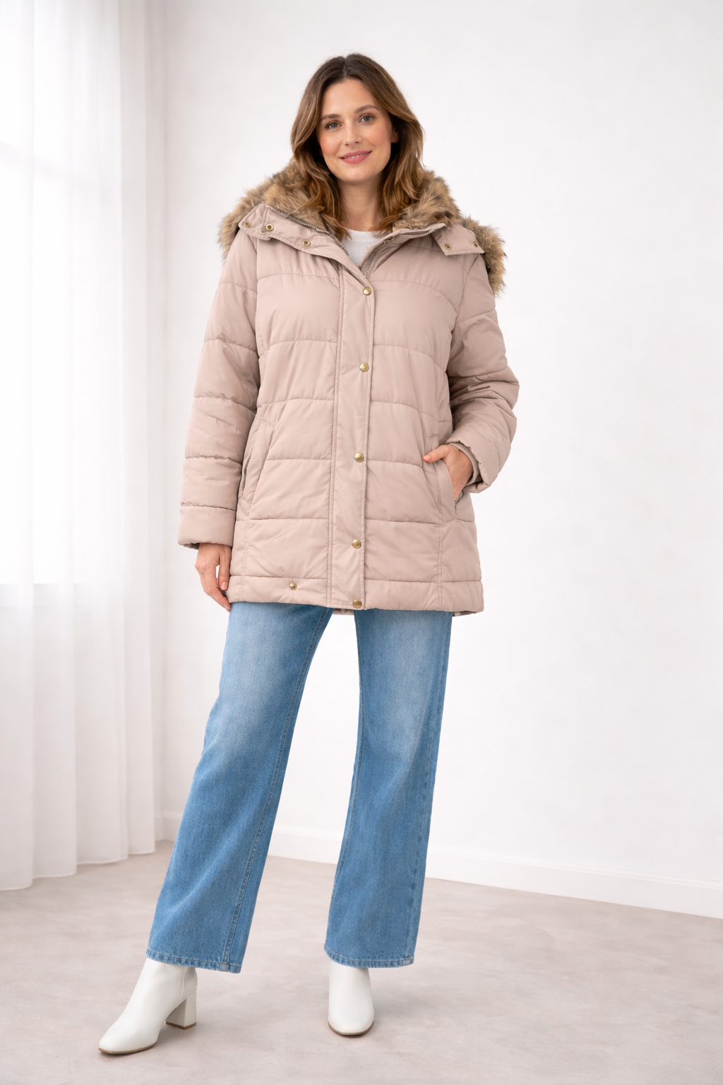 Women's Quilted Hooded Jacket with Press Studs — Relaxed Fit Outerwear for Everyday Comfort & Casual Elegance | Koossa