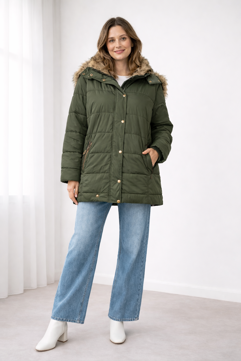Women's Quilted Hooded Jacket with Press Studs — Relaxed Fit Outerwear for Everyday Comfort & Casual Elegance | Koossa
