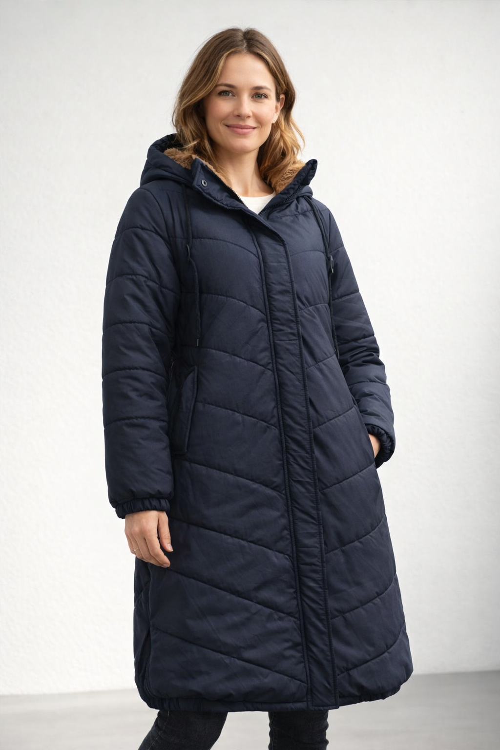 Women's Long Quilted Hooded Coat with Fleece Lining — Warm Winter Coat for Everyday Comfort & Cold Weather | Koossa