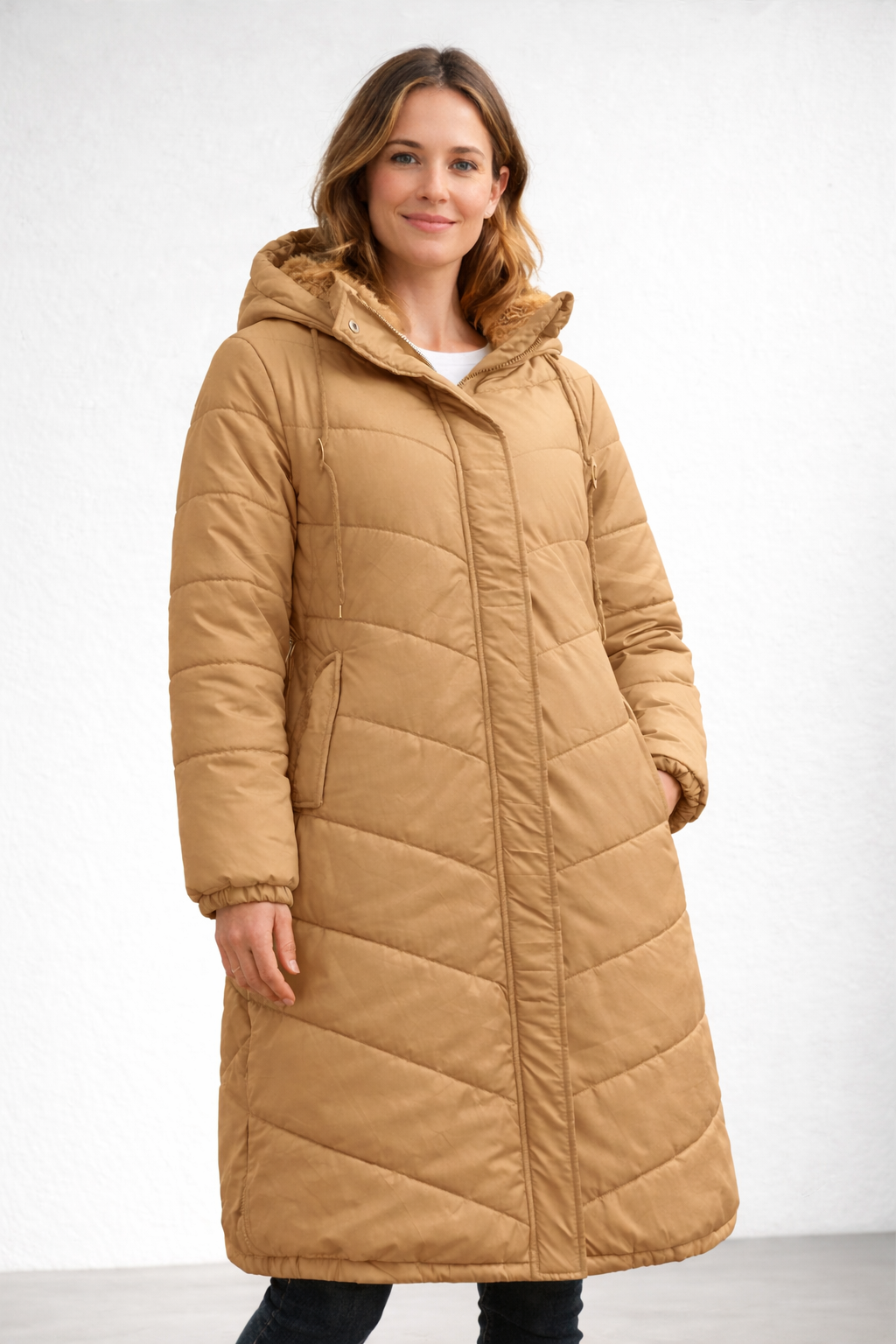 Women's Long Quilted Hooded Coat with Fleece Lining — Warm Winter Coat for Everyday Comfort & Cold Weather | Koossa