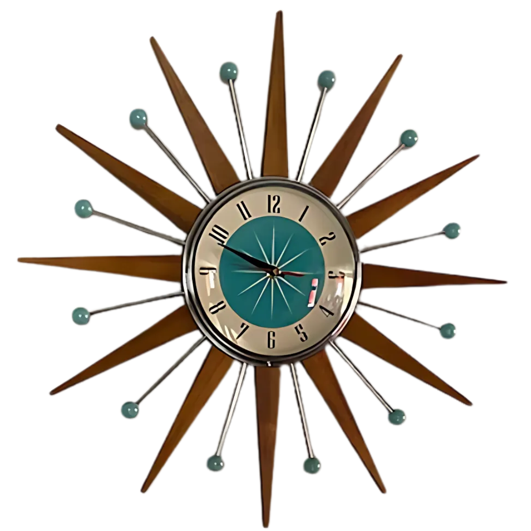 Sunburst Wall Clock 16 in, Silent Battery Operated Mid-Century Modern Decorative Clock for Living Room, Bedroom, Office & Entryway | Lonoma