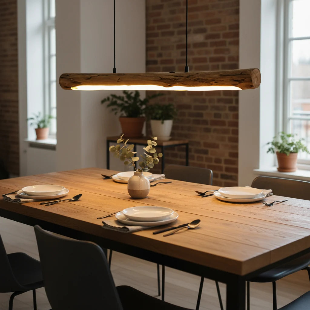 Suspension en bois massif dimmable 80 cm LED intégrée blanc chaud style moderne pour salle à manger et cuisine | Koossa