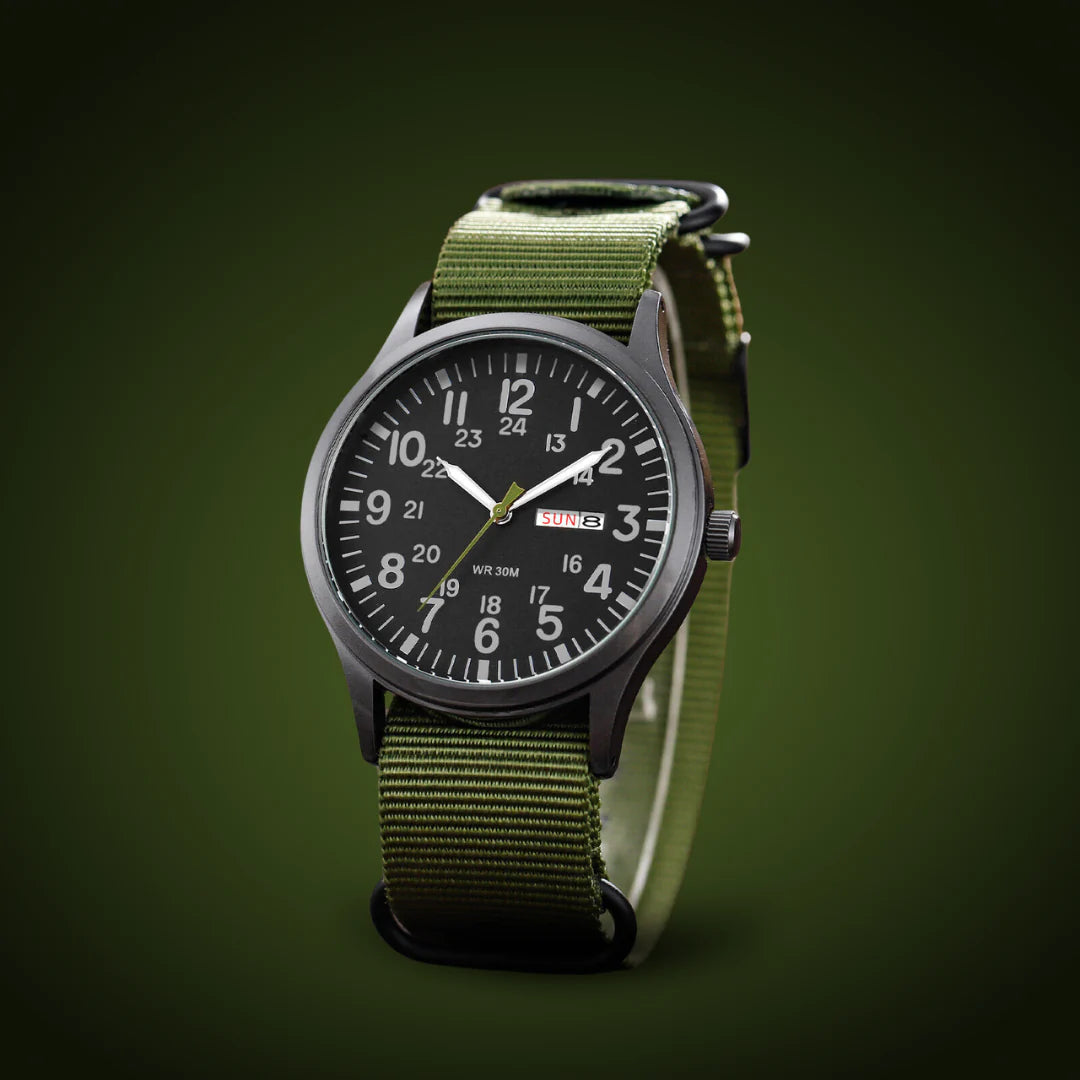 Men's Casual Wristwatch with Fabric Band, Day & Date Display, 24-Hour Scale, Arabic Numerals | Lonoma