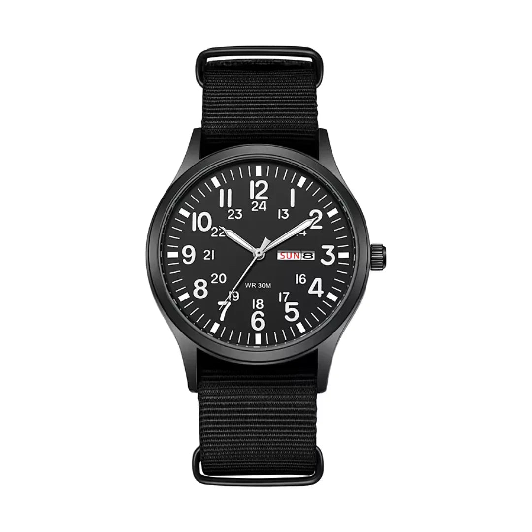 Men's Casual Wristwatch with Fabric Band, Day & Date Display, 24-Hour Scale, Arabic Numerals | Lonoma