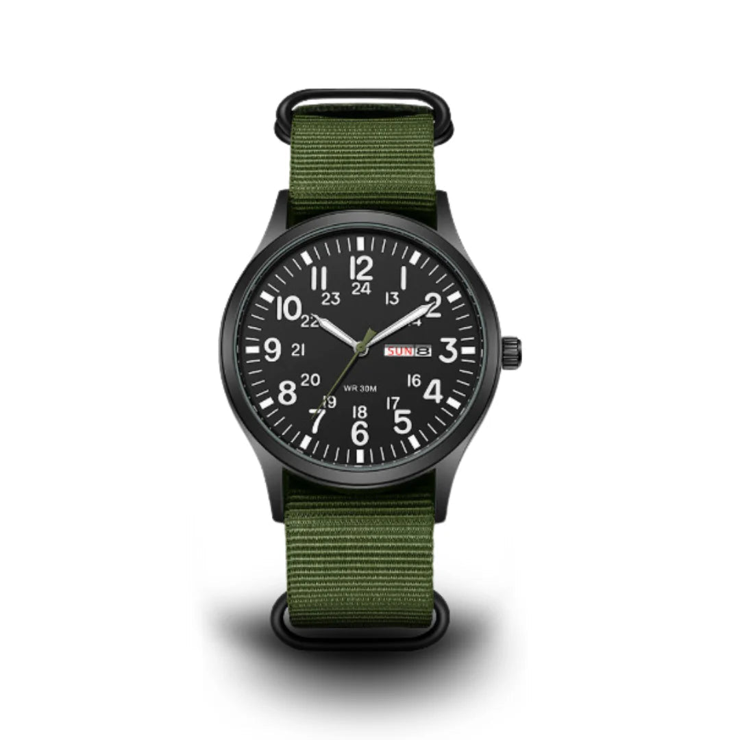 Men's Casual Wristwatch with Fabric Band, Day & Date Display, 24-Hour Scale, Arabic Numerals | Lonoma