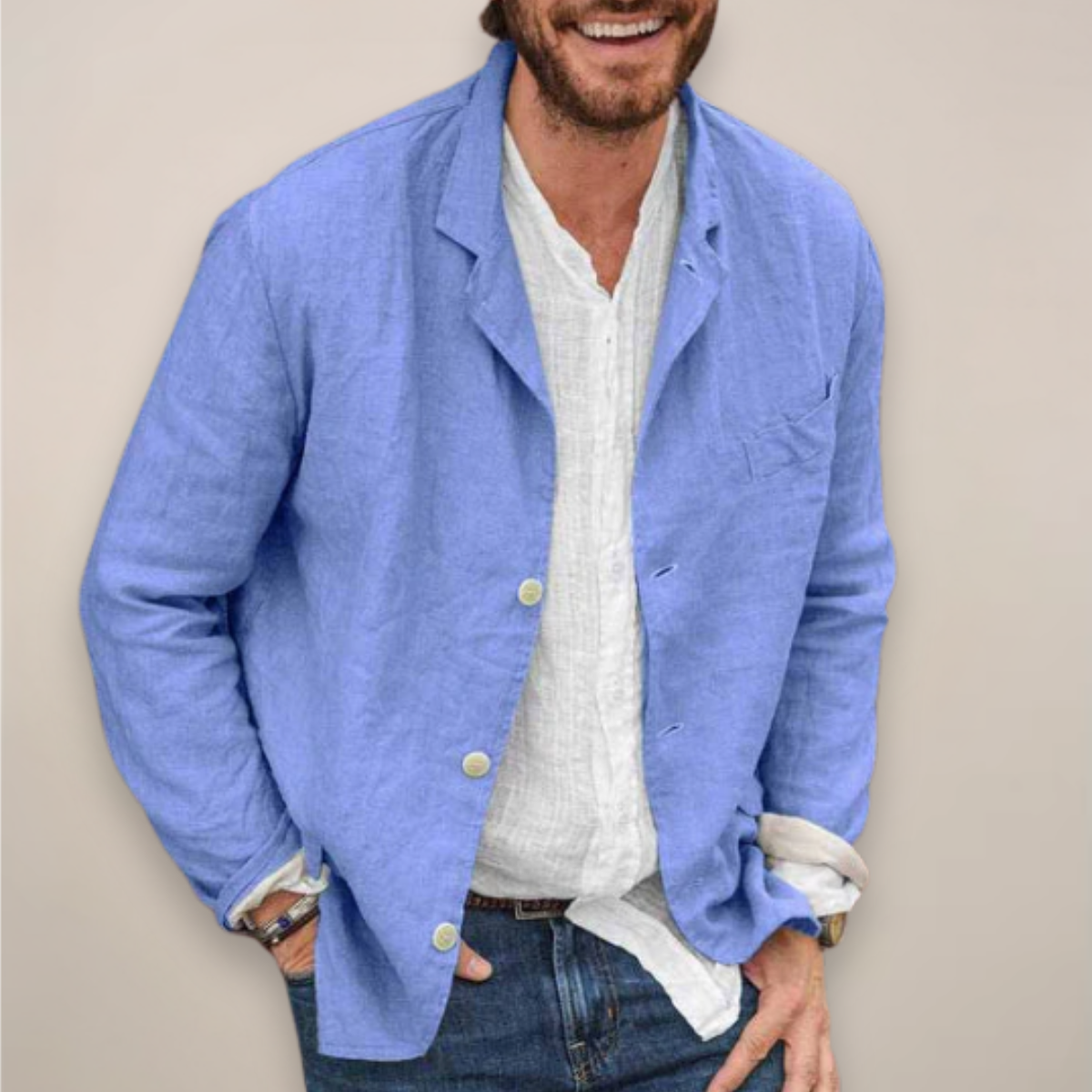 Men's Breathable Linen Sport Coat with Single-Breasted Closure and Peaked Collar for Warm Weather | Lonoma