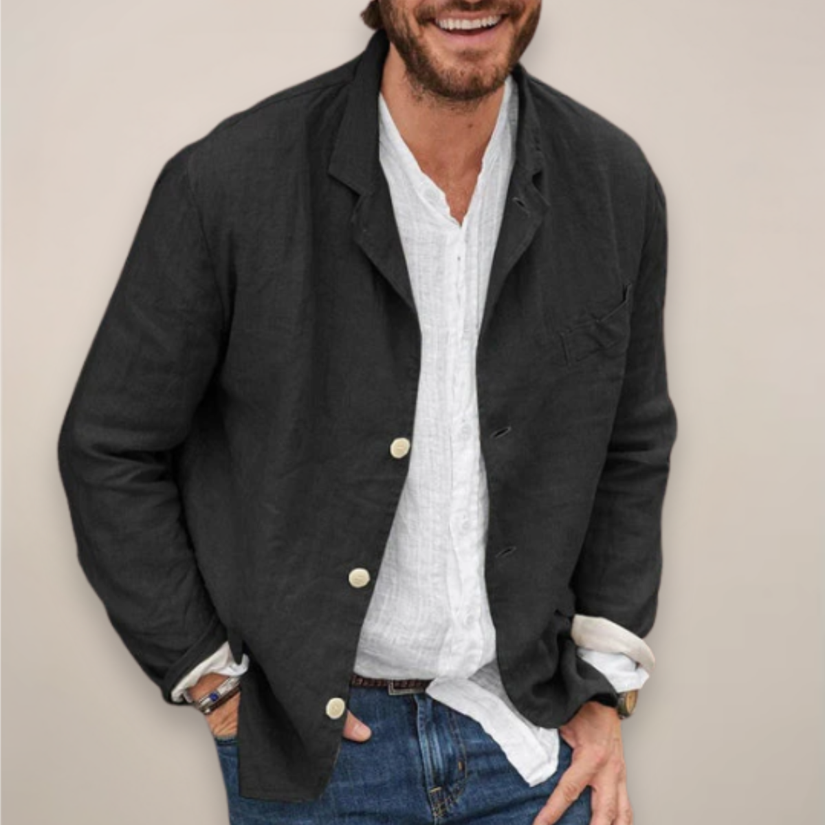 Men's Breathable Linen Sport Coat with Single-Breasted Closure and Peaked Collar for Warm Weather | Lonoma