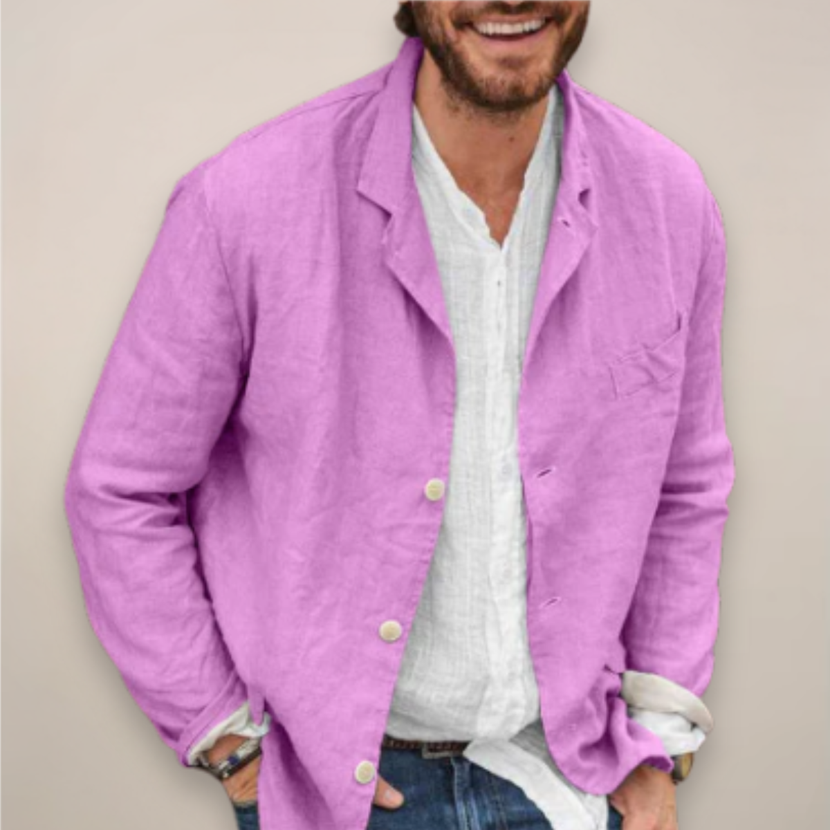 Men's Breathable Linen Sport Coat with Single-Breasted Closure and Peaked Collar for Warm Weather | Lonoma