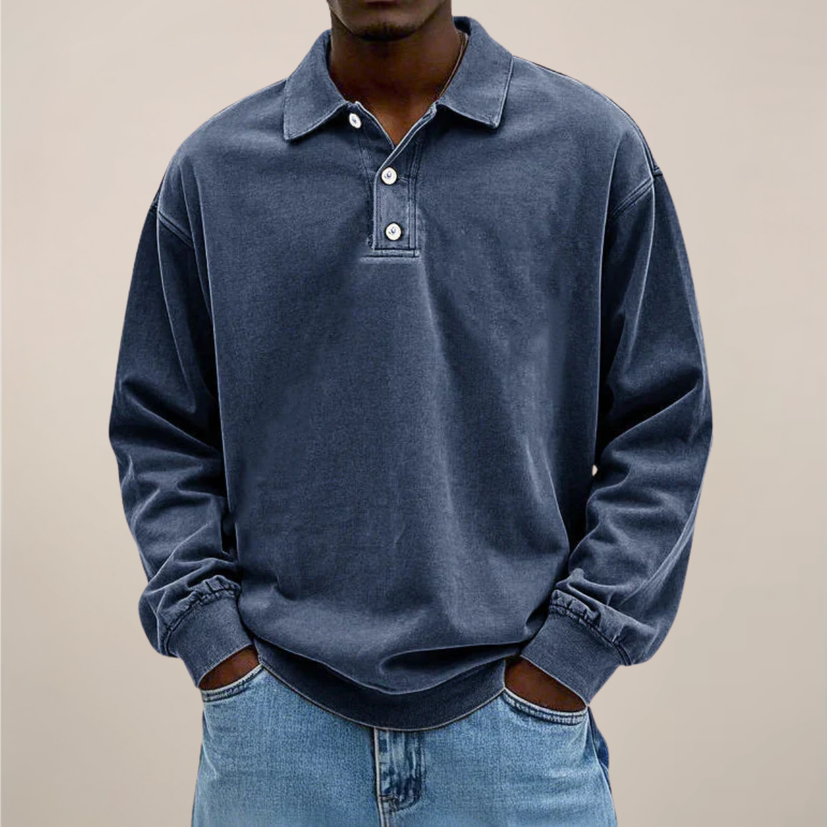 Men's Long Sleeve Polo Shirt with Button Front – Relaxed Fit Cotton Blend Top for Casual Wear, Work, Travel & Everyday Comfort | Lonoma
