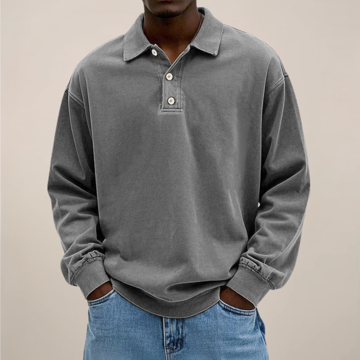 Men's Long Sleeve Polo Shirt with Button Front – Relaxed Fit Cotton Blend Top for Casual Wear, Work, Travel & Everyday Comfort | Lonoma