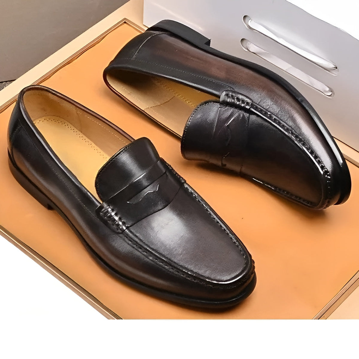 Men's Leather Loafers Business Dress Shoes Brown Black Formal Slip On Footwear for Office Work Wedding Events Smart Casual | Lonoma