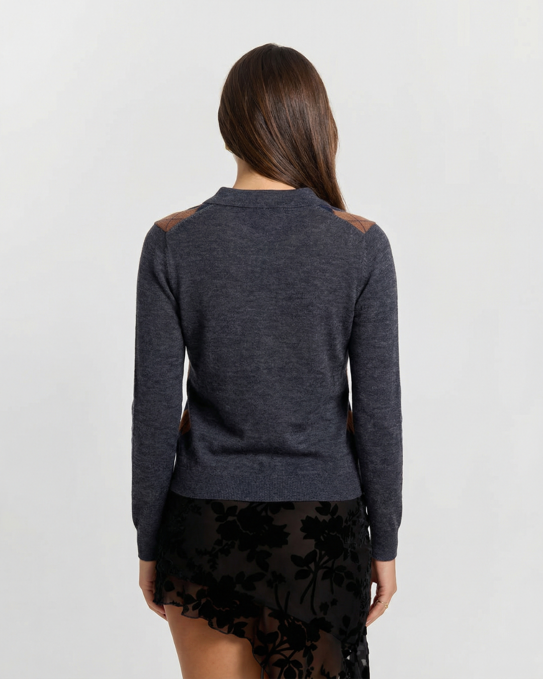Women's Diamond Pattern Knit Sweater Polo with Collar and Buttons for Fall Winter | Lonoma