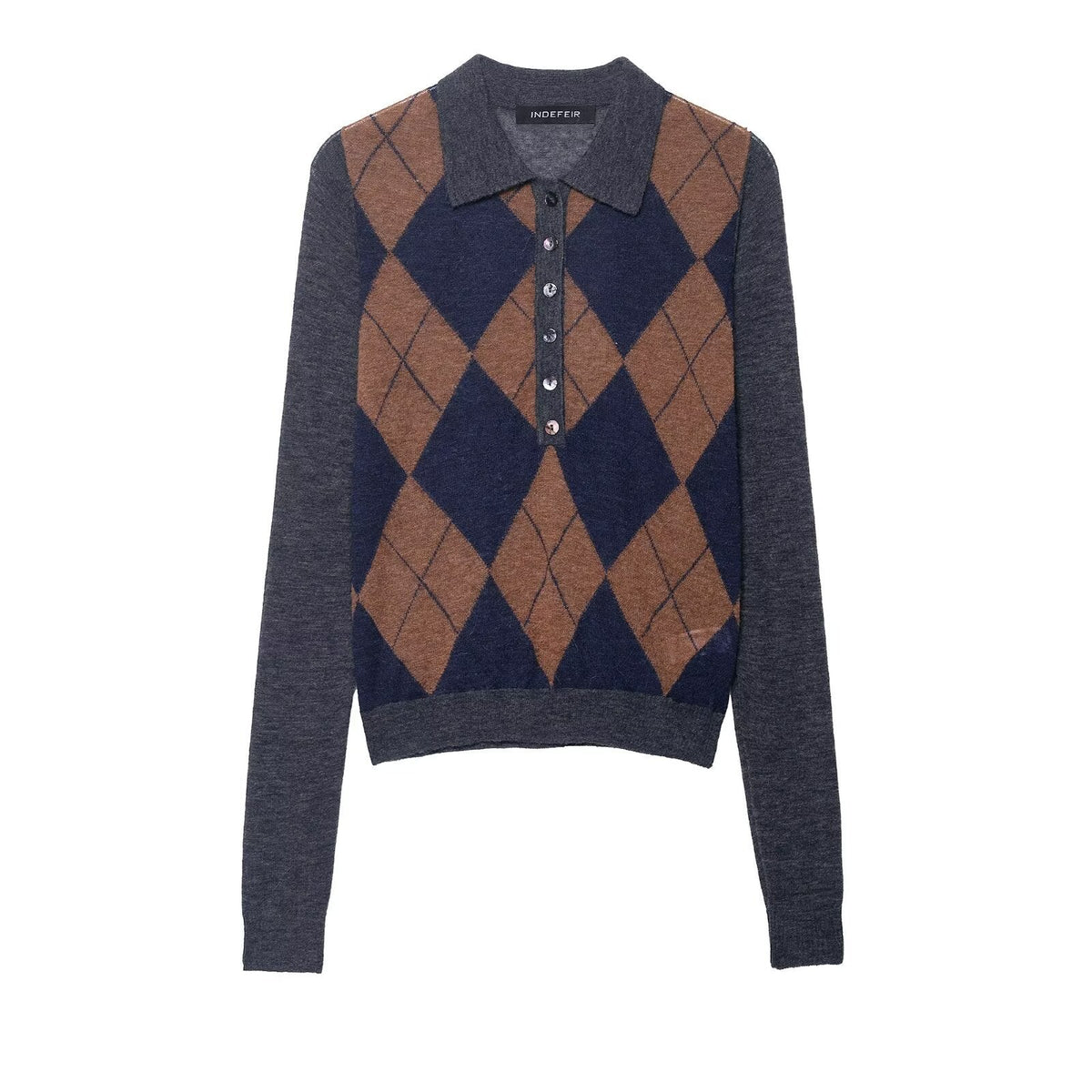 Women's Diamond Pattern Knit Sweater Polo with Collar and Buttons for Fall Winter | Lonoma