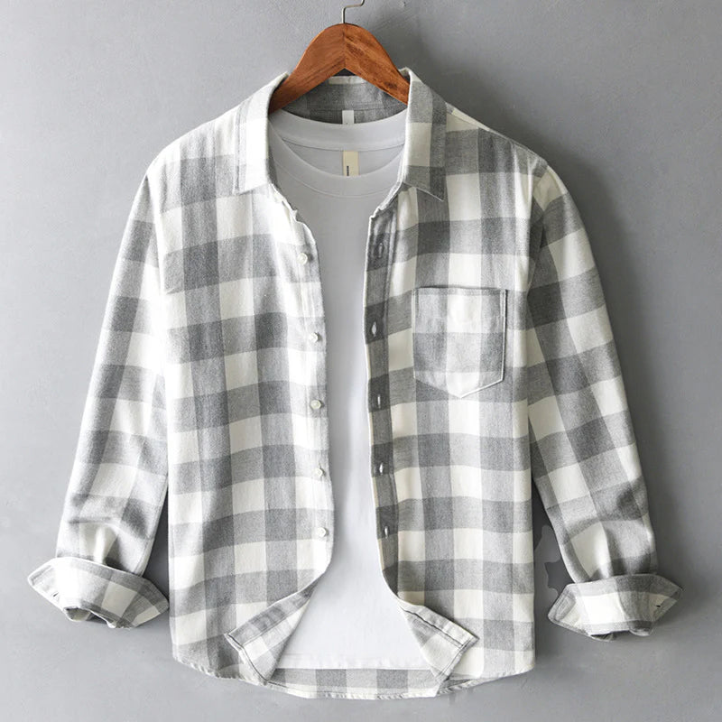 Men's Pure Cotton Check Overshirt in Classic Colours — Relaxed Fit Casual Shirt with Chest Pocket and Button Cuffs | Koossa