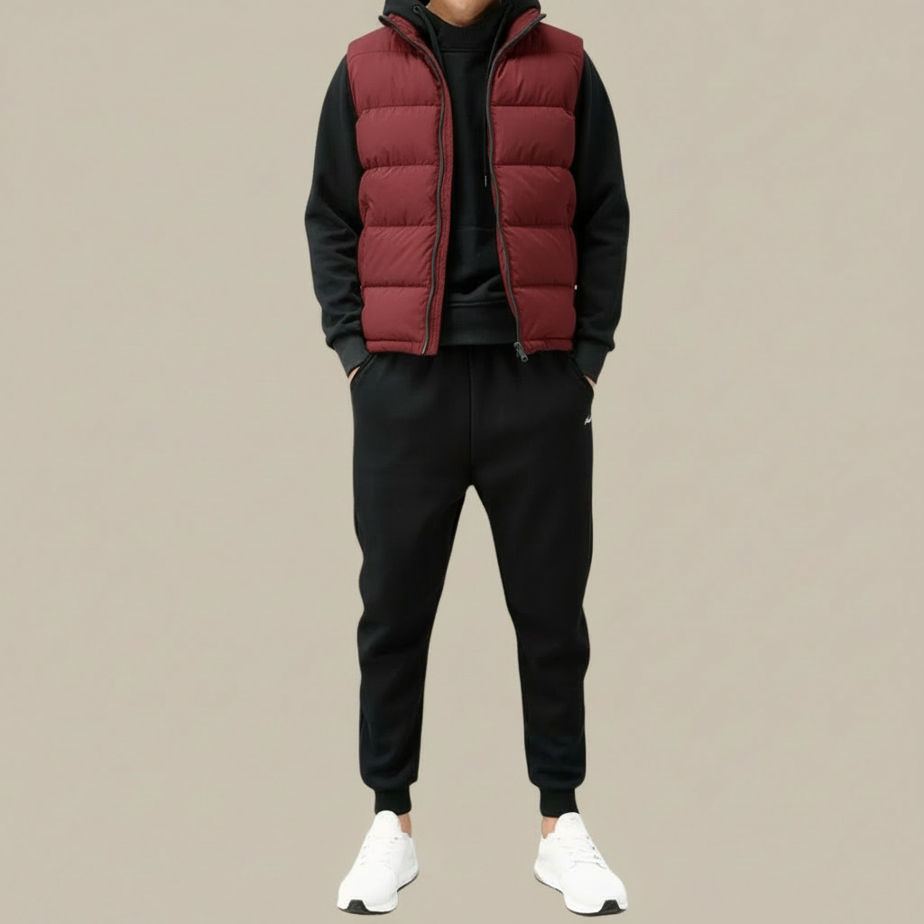 Men's Quilted Puffer Vest with Zipper and High Neck | Sleeveless Insulated Jacket for Fall Winter Layering | Lightweight Zip Up Gilet | Lonoma