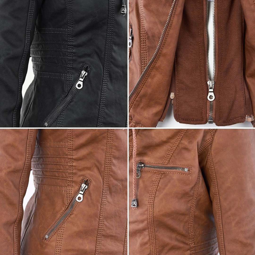 Women's Black Hooded Jacket with Zip & Button Fastening — Weather-Resistant Outerwear for Everyday Elegance | Koossa
