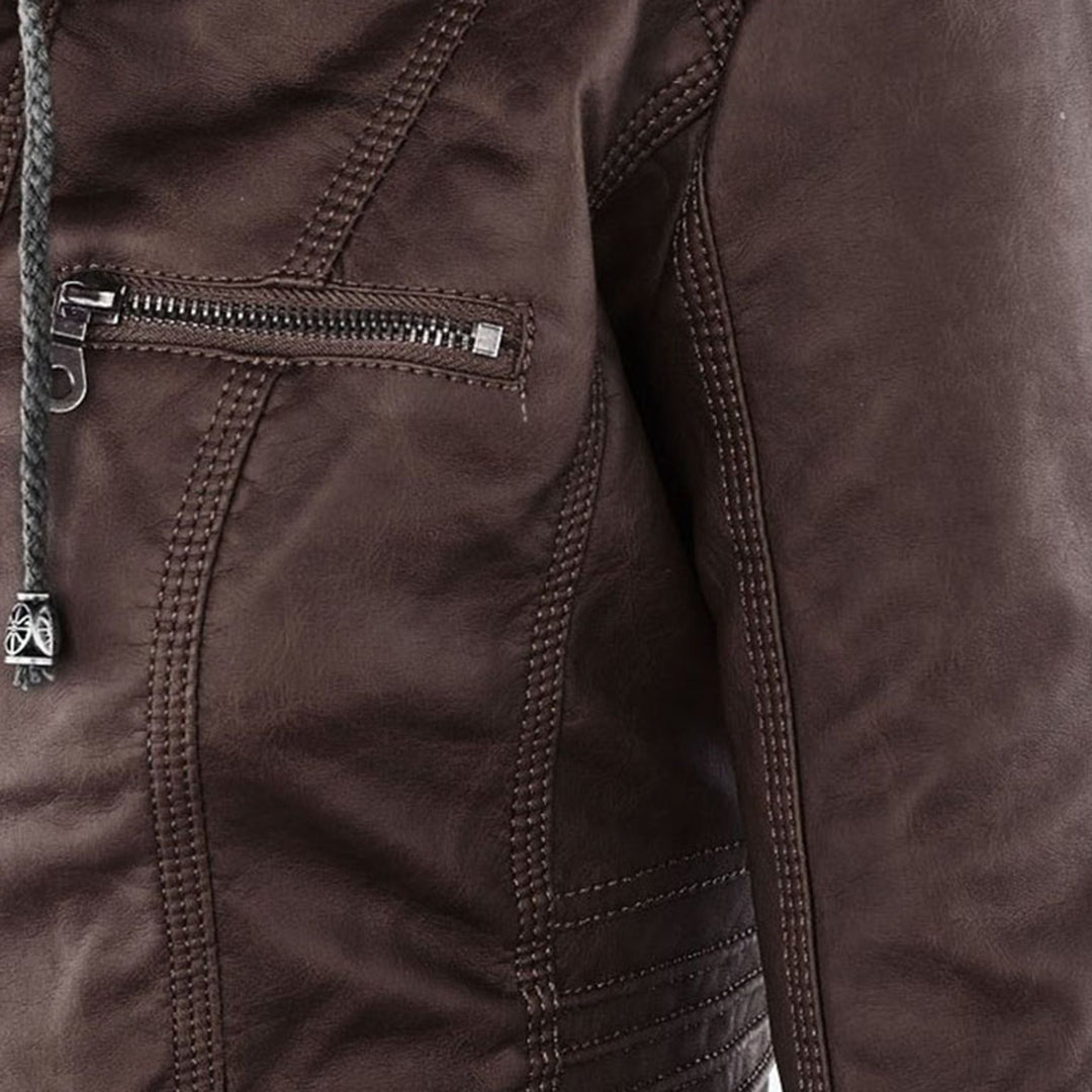Women's Black Hooded Jacket with Zip & Button Fastening — Weather-Resistant Outerwear for Everyday Elegance | Koossa