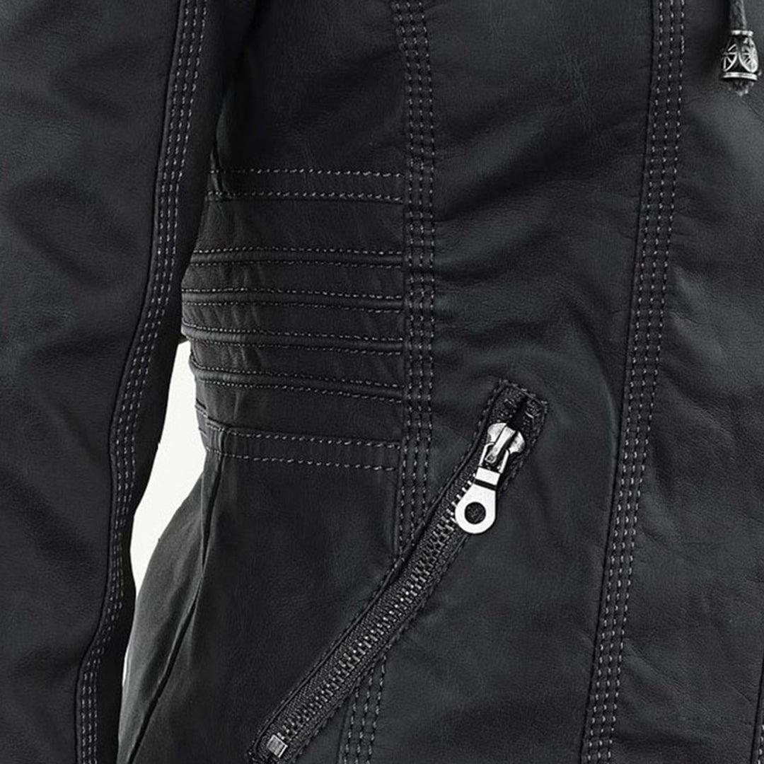 Women's Black Hooded Jacket with Zip & Button Fastening — Weather-Resistant Outerwear for Everyday Elegance | Koossa