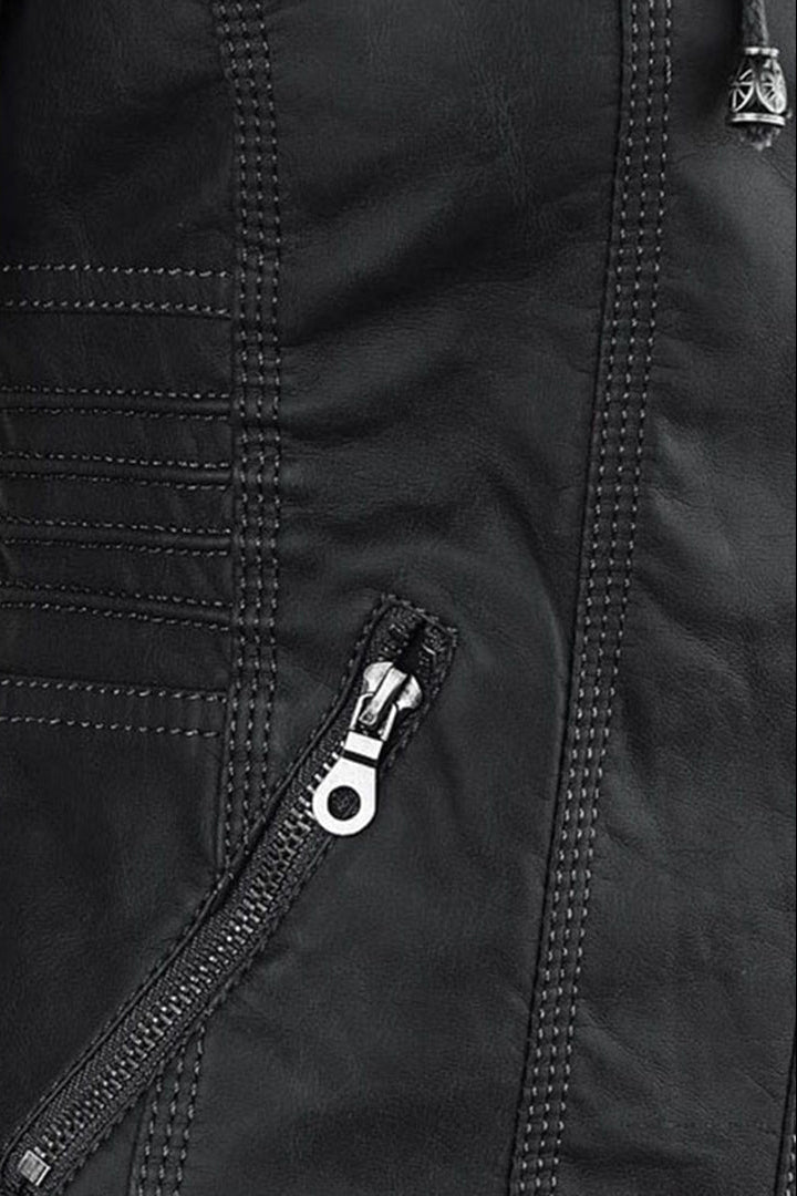 Women's Hooded Leather Jacket with Zip Front in Brown, Black & Dark Brown – Tailored Fit Outerwear for Smart-Casual Occasions | Koossa