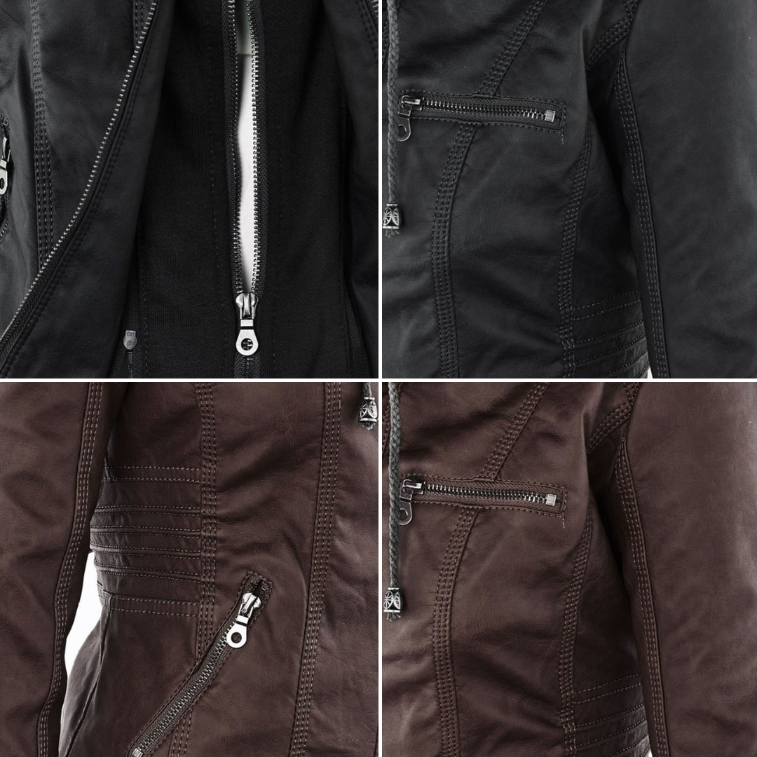 Women's Black Hooded Jacket with Zip & Button Fastening — Weather-Resistant Outerwear for Everyday Elegance | Koossa