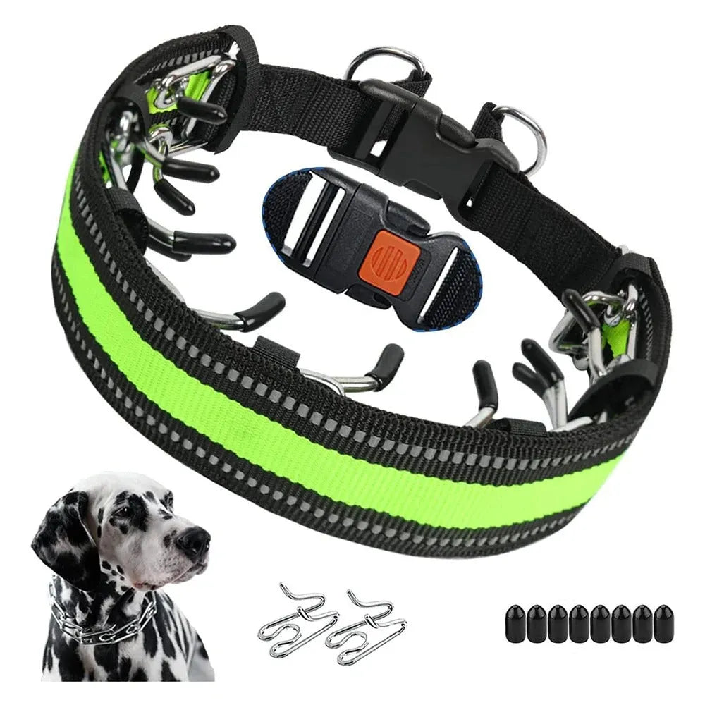 Dog Training Collar Prong Pinch Chain Adjustable Stainless Steel No-Pull Quick Release Reflective Small Medium Large XL | Koossa