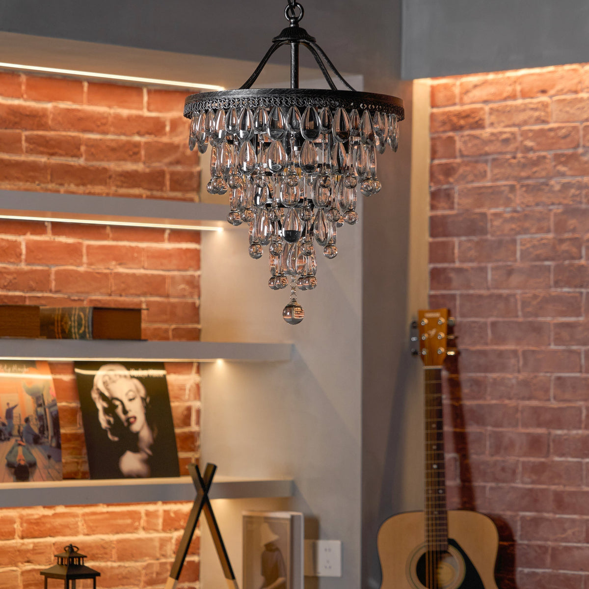 Crystal Drop Chandelier Antique Bronze Finish Multi Light Pendant Dining Room Living Room Foyer Statement Lighting Adjustable Chain | Lonoma