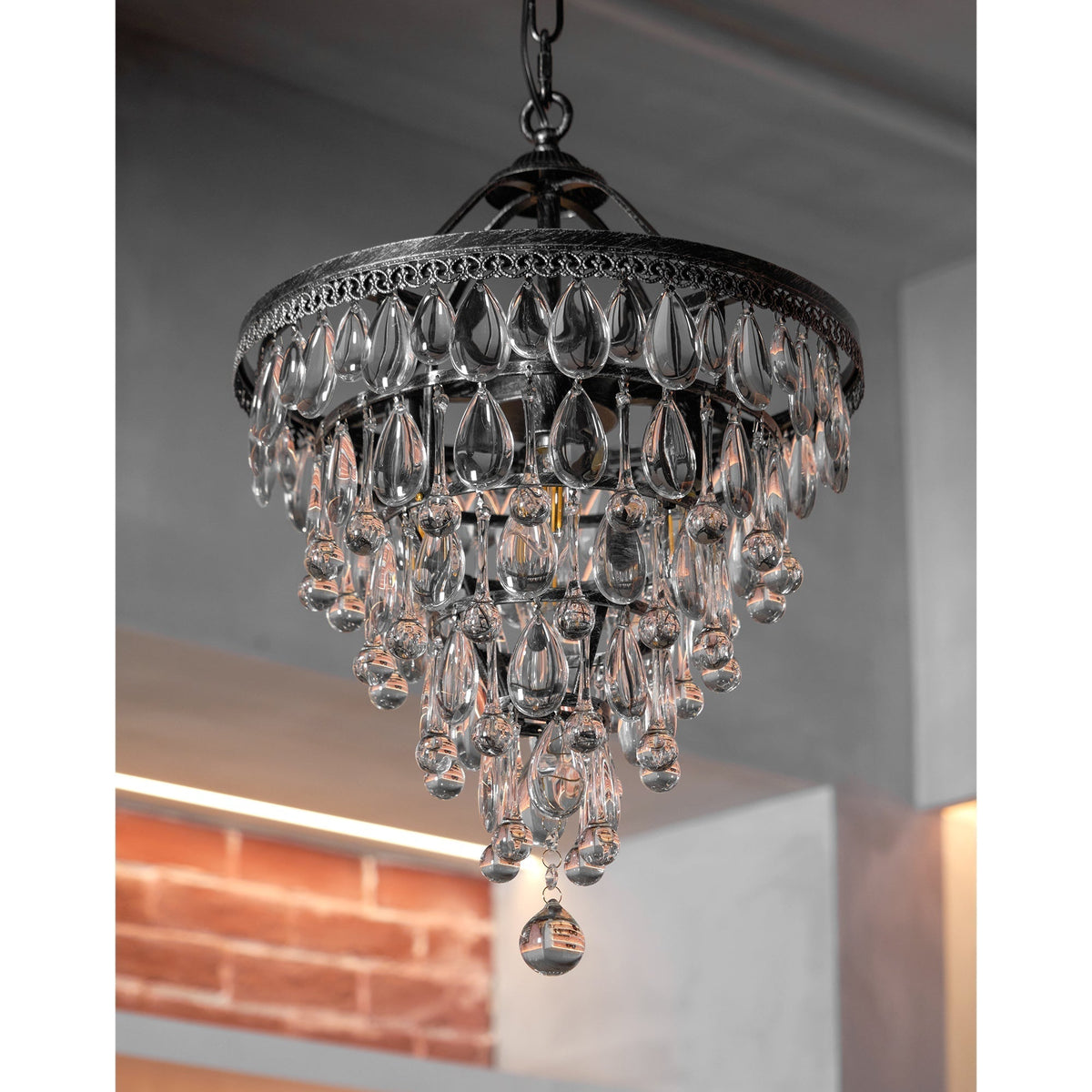 Crystal Drop Chandelier Antique Bronze Finish Multi Light Pendant Dining Room Living Room Foyer Statement Lighting Adjustable Chain | Lonoma