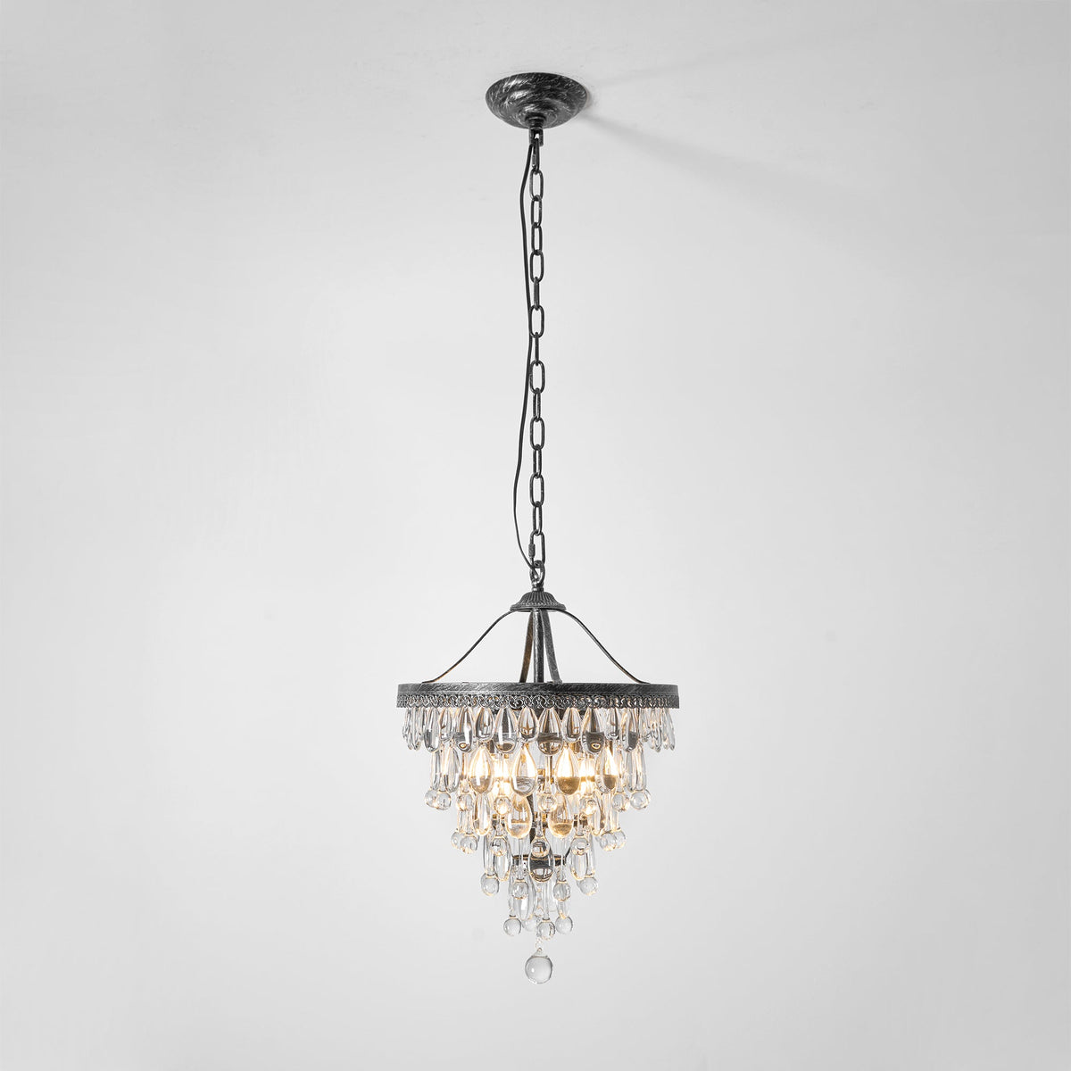 Crystal Drop Chandelier Antique Bronze Finish Multi Light Pendant Dining Room Living Room Foyer Statement Lighting Adjustable Chain | Lonoma