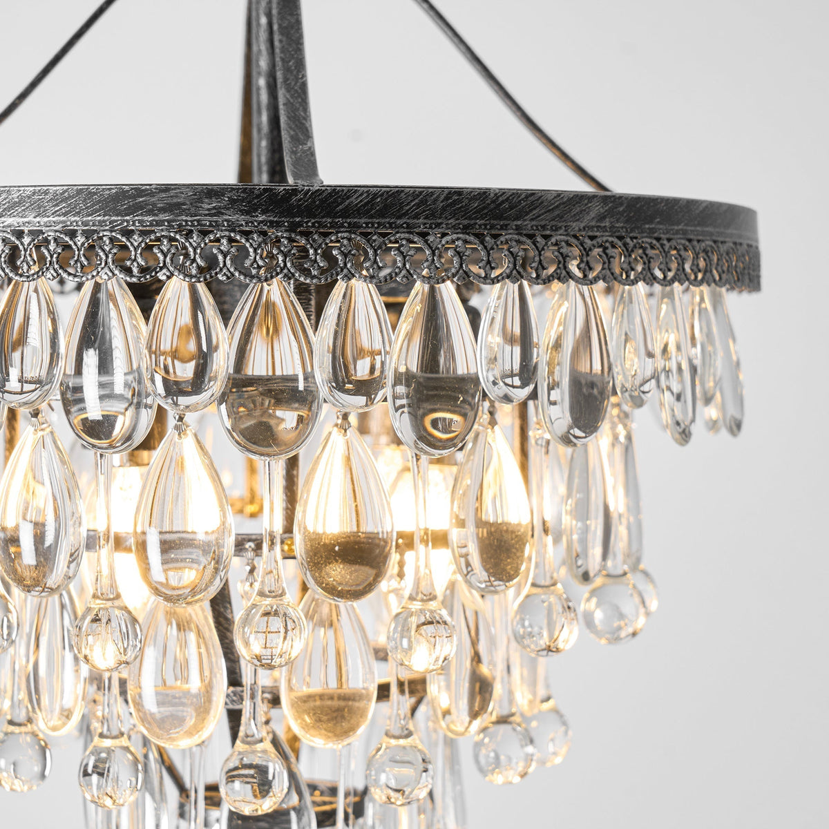 Crystal Drop Chandelier Antique Bronze Finish Multi Light Pendant Dining Room Living Room Foyer Statement Lighting Adjustable Chain | Lonoma