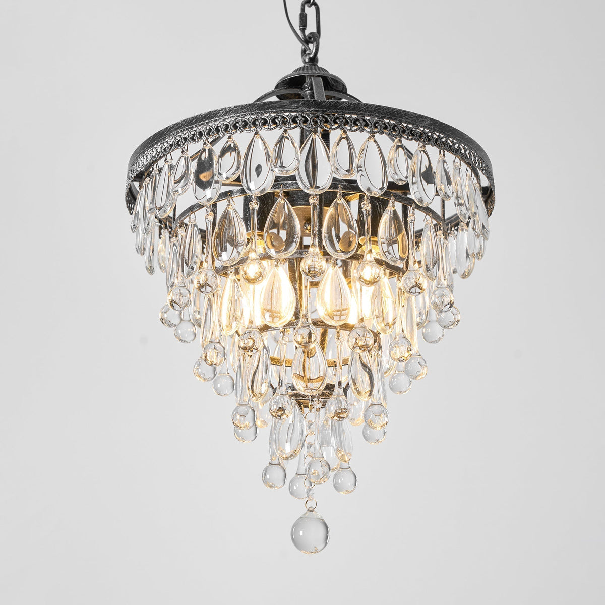 Crystal Drop Chandelier Antique Bronze Finish Multi Light Pendant Dining Room Living Room Foyer Statement Lighting Adjustable Chain | Lonoma