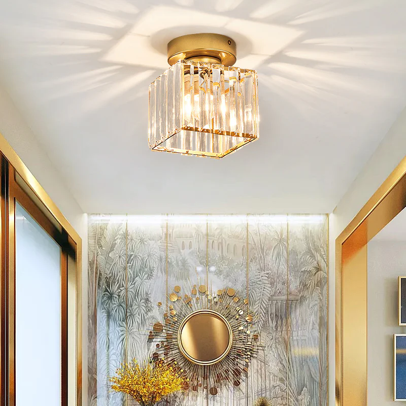 Plafonnier Cristal Élégant E27 Montage Apparent Moderne Noir Or Argenté pour Entrée Salon Chambre Bureau | Koossa