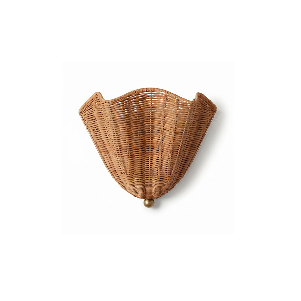 Woven Rattan Wall Light Fixture, 12.6-Inch Round Natural Brown Sconce for Bedroom, Living Room, Entryway, Bohemian Farmhouse Style | Lonoma