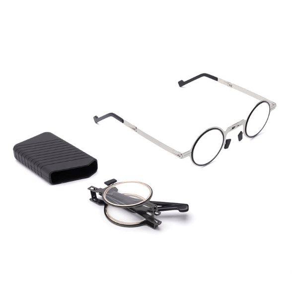 Foldable Reading Glasses with Blue Light Filter, Lightweight Titanium Frame, Silver, Spring Hinges, Compact Readers for Travel & Office | Lonoma