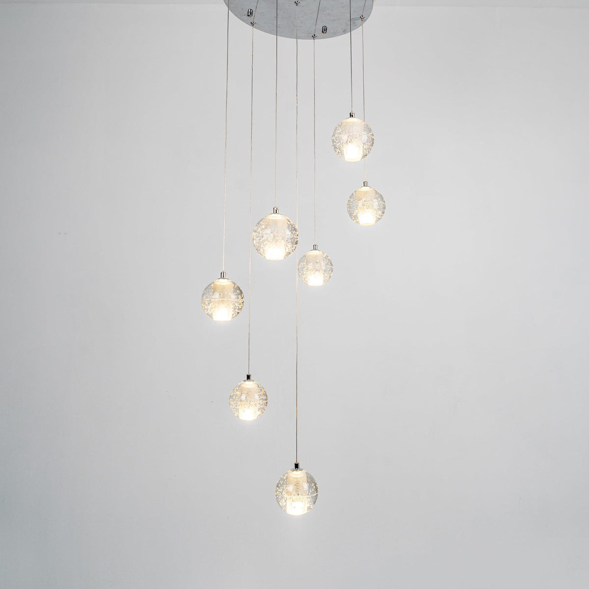 Sparkling Glass Globe Multi-Light Chandelier with Adjustable Hanging Drop & Chrome Frame for Dining Room, Entryway, Stairwell | Lonoma