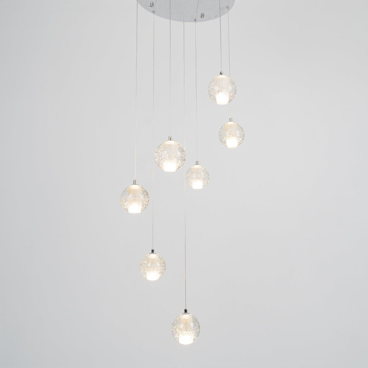 Sparkling Glass Globe Multi-Light Chandelier with Adjustable Hanging Drop & Chrome Frame for Dining Room, Entryway, Stairwell | Lonoma