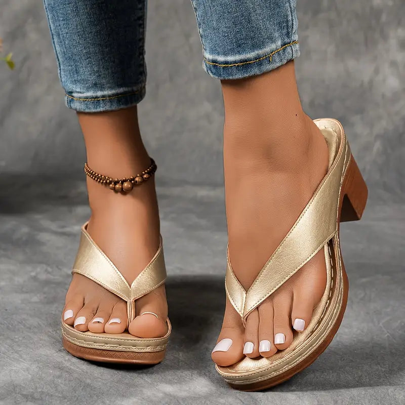 Women's Platform Sandals with Wide Cross Strap in Gold, Black, Brown & White for Effortless Summer Elegance | Koossa