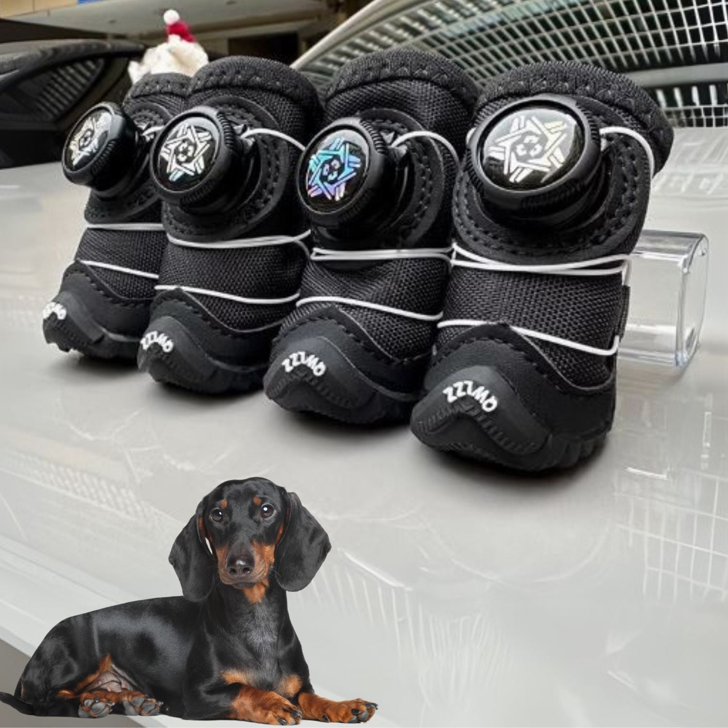 Dog Boots Anti-Slip Rubber Sole Fleece-Lined Dachshund Winter Shoes Water-Resistant Adjustable Lace Small Dog Paw Protection Snow | Koossa