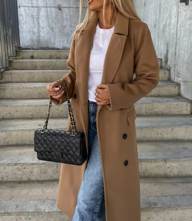 Women's Double-Breasted Classic Coat — Timeless Outerwear for Autumn & Winter Smart Occasions | Koossa