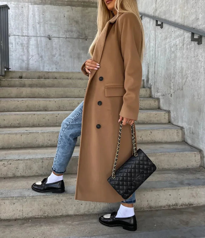 Women's Double-Breasted Classic Coat — Timeless Outerwear for Autumn & Winter Smart Occasions | Koossa