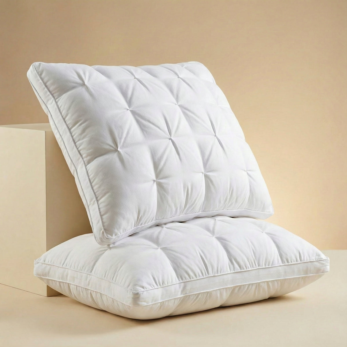 Goose Down Pillow with Breathable Cotton Cover, Soft Support for Back & Stomach Sleepers, Machine Washable Hotel Bed Pillow | Lonoma
