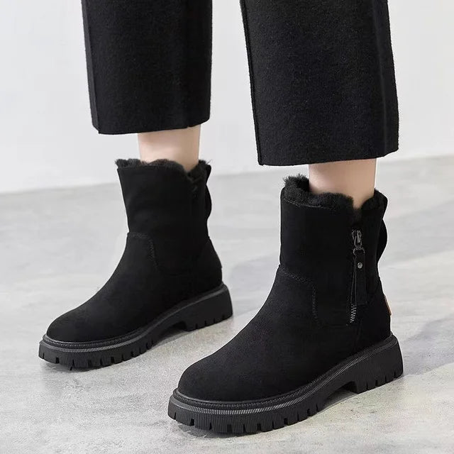 Women's Faux Fur Lined Ankle Boots — Winter Boots with Side Zipper for Cold Weather & Everyday Wear | Koossa