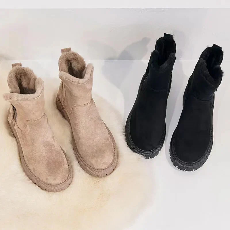 Women's Faux Fur Lined Ankle Boots — Winter Boots with Side Zipper for Cold Weather & Everyday Wear | Koossa
